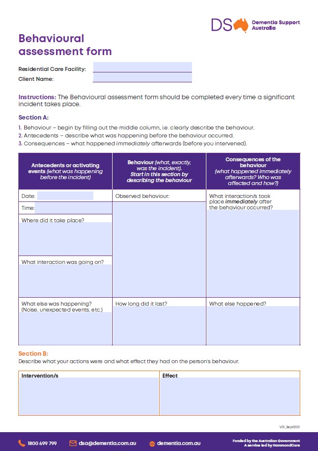 Behavioural Assessment Form